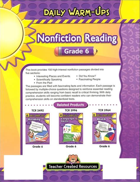 Daily Warm Ups Nonfiction Reading Grade 6 Teacher Created Resources 9781420650365