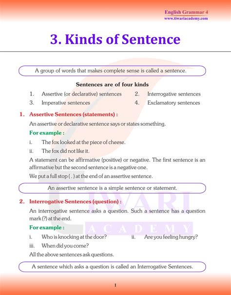 Cbse Ncert Class English Grammar Chapter Kinds Of Sentence