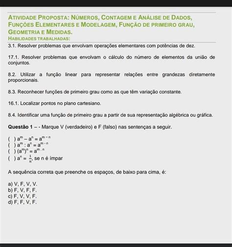 Marque V Verdadeiro E F Falso Nas Sentenças A Seguir A M A