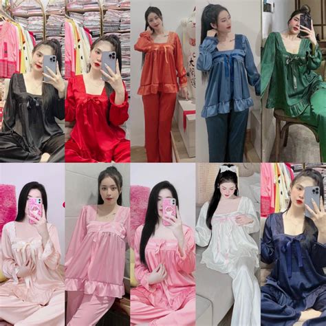 Đồ bộ pijama tay dài cổ vuông phối nơ dể thương pijama nữ thiết kế mới hot trend đồ bộ mặc