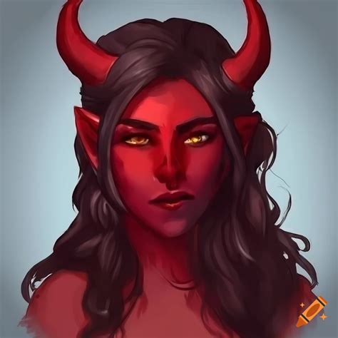 Dungeons And Dragons Female Handsome Tiefling Rogue Red Skin Black