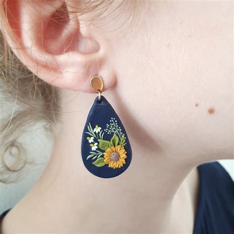 Vibrant Sunflower Earrings Clay Earrings Boho Polymer Clay Etsy