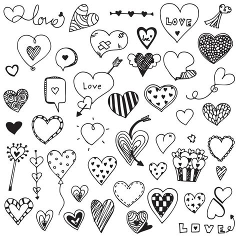 Collection Set Of Hand Drawn Cute Heart Doodle Valentines Elements