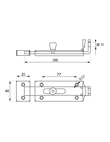 Verrou porte cadenas longueur 150mm pêne plat coulissant gâche en