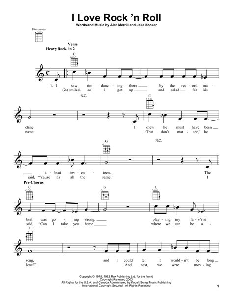 I Love Rock N Roll By Joan Jett The Blackhearts Sheet Music For