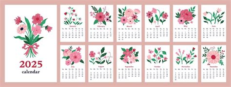 Premium Vector Floral Calendar 2025 Set Of Month Page Templates