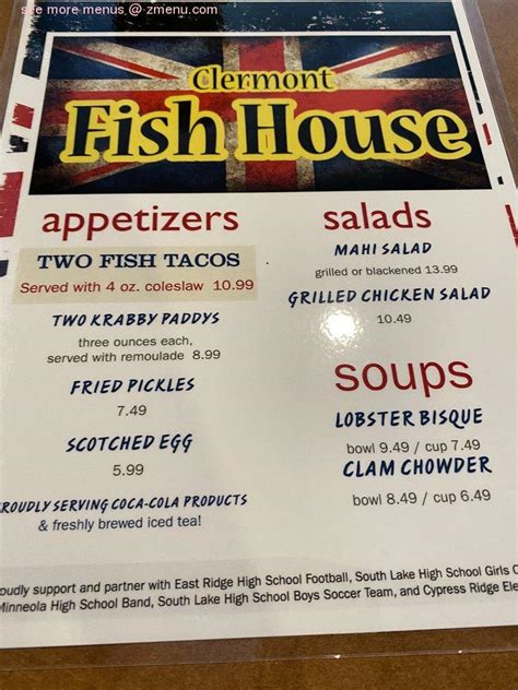 Menu At Clermont Fish House Restaurant Clermont