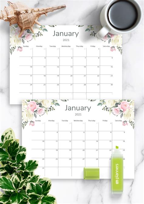 Download Printable Floral Monthly Calendar PDF