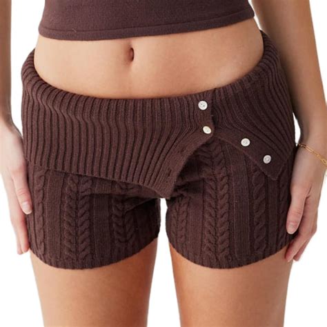 NUFIWI Womens Knitted Shorts Y2k Elastic Low Rise Pajama Shorts Ribbed