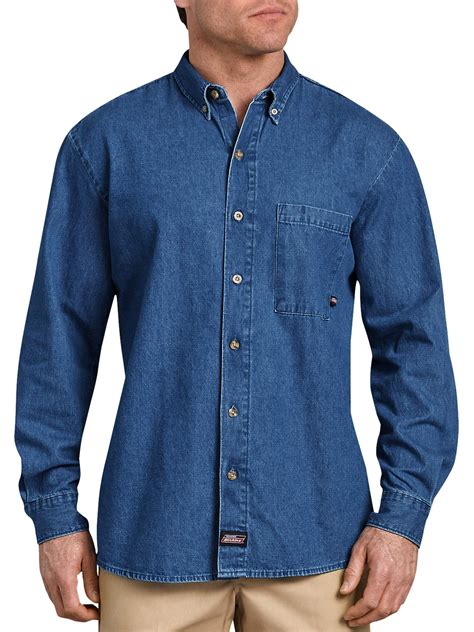 Genuine Dickies Mens And Big Mens Long Sleeve Button Down Denim Shirt