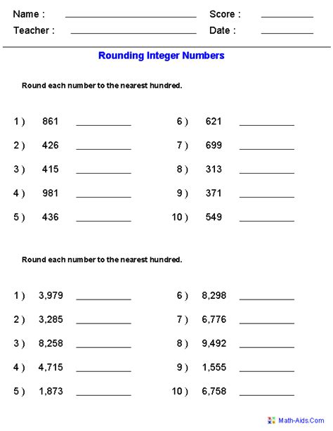 Activities For Rounding Numbers Th Grade