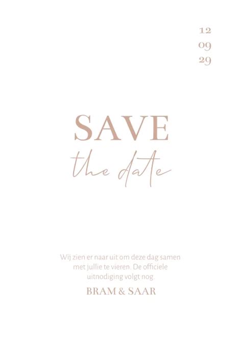 Save The Date Kaart Minimalistisch Roze En Wit