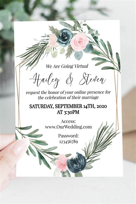 Virtual Wedding Invitation Floral Virtual Invitation Invite Zoom