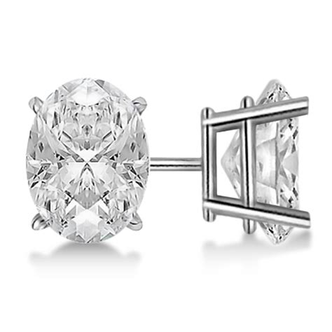 Oval Diamond Stud Earrings 4 Prong Basket Setting 18k White Gold Dy50