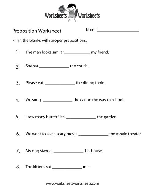 5th Grade Preposition Worksheet Class 5