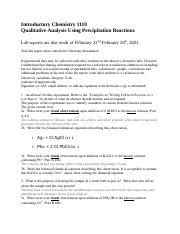 Qualitative Analysis Using Precipitation Reactions Identifying