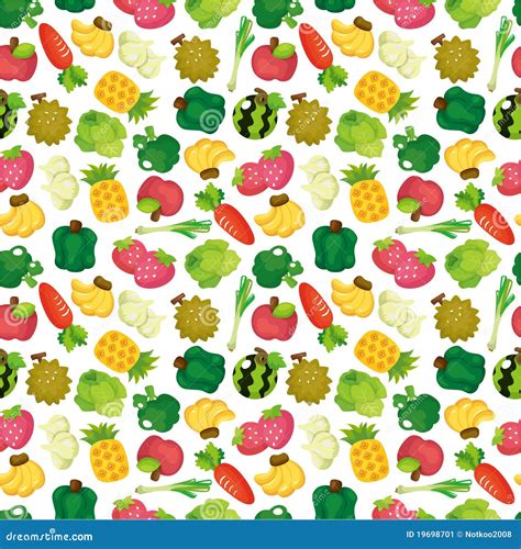 Cartoon Fruits And Vegetables Seamless Pattern Stock Vector ...