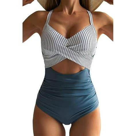 Womens One Piece Swimsuits Tummy Control Cutout High Waisted Bathing