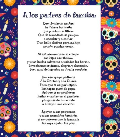 A Poem Written In Spanish With Skulls And Flowers On The Border As