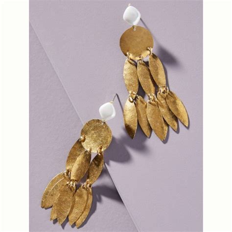 Anthropologie Meryl Pearl Drop Gold Earrings Gem