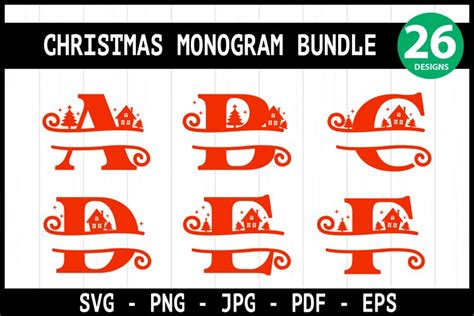 Christmas Split Monogram Alphabet Trees Winter Bundle Svg