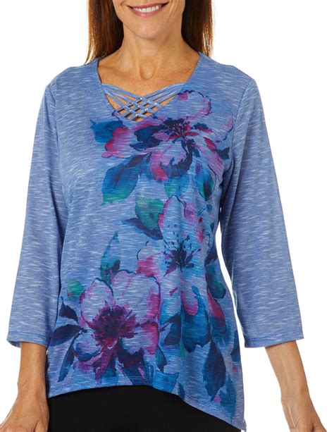 Alfred Dunner Alfred Dunner Womens Autumn Harvest Floral V Neck Top