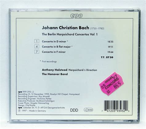 ANTHONY HALSTEAD JC BACH Berlin Harpsichord Concertos Vol 1 CPO CD