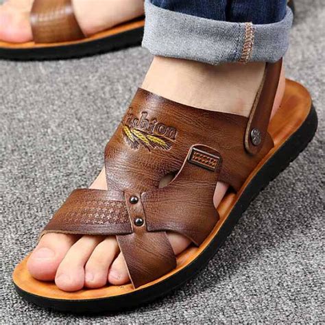 Buy Cowhide Leather Beach Shoes Mens Trend Casual Mens Non Slip Sandals Mens Sandals Slippers