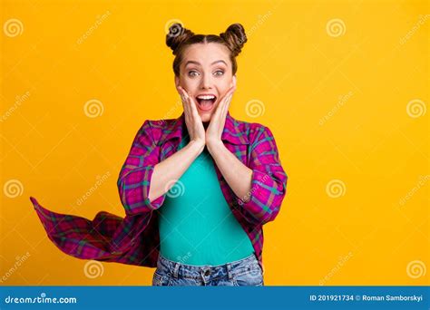 Photo Of Attractive Excited Crazy Teen Lady Two Funny Buns Good Mood