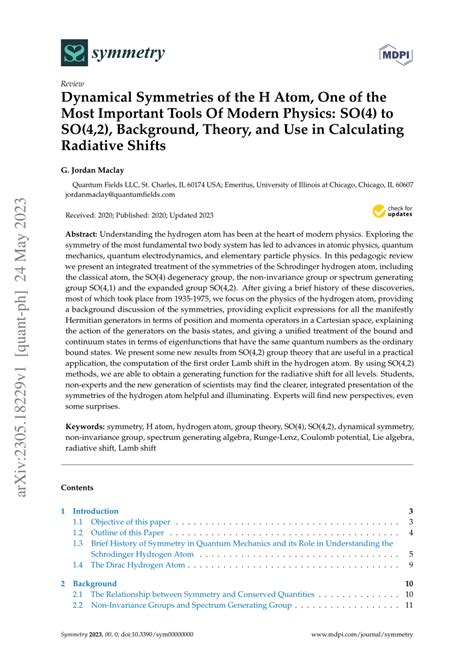 Pdf Dynamical Symmetries Of The H Atom One Of The Most Important Tools Of Modern Physics So