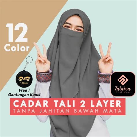 Jual Niqab Cadar Tali 2 Layer Sifon Ceruty Tanpa Jahitan Bawah Mata