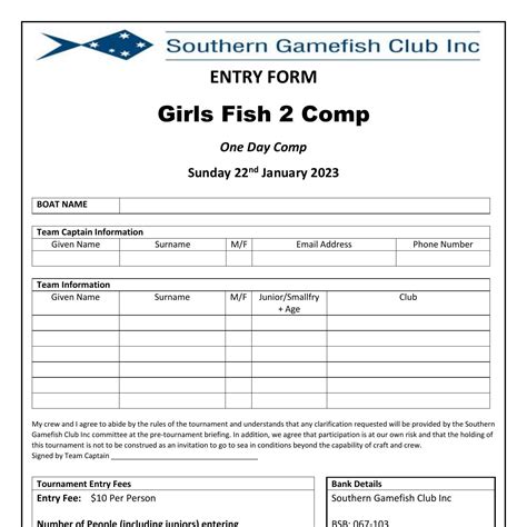 Girls Fish 2 Comp ENTRY FORM 2023 Pdf DocDroid