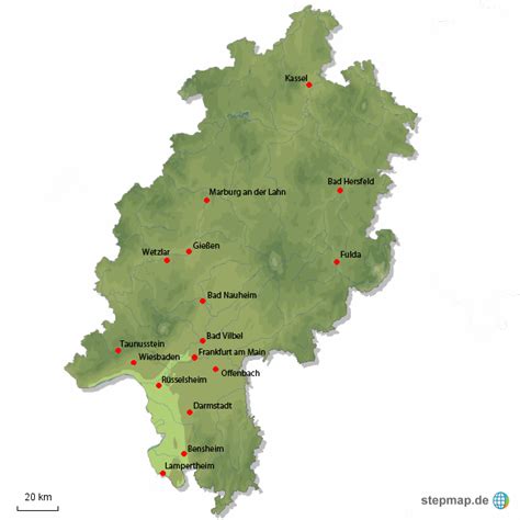 Stepmap Hessen Releif Und Fluesse Landkarte F R Deutschland