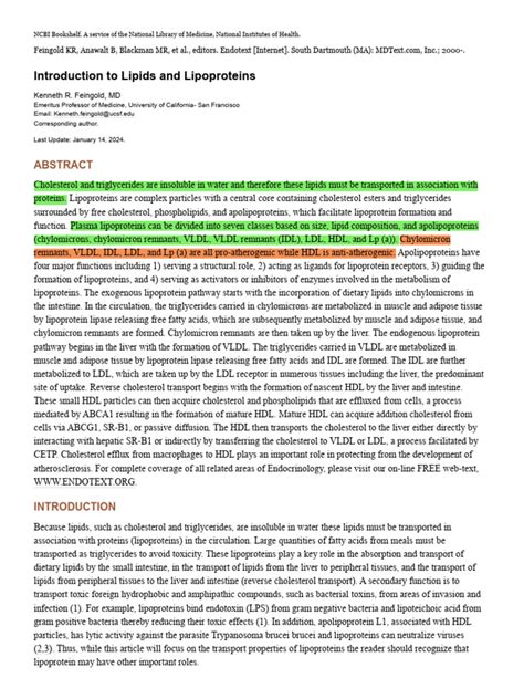 Introduction To Lipids And Lipoproteins Endotext Ncbi Bookshelf Pdf Lipoprotein