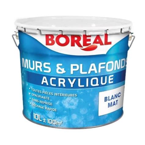 Peinture Murs Et Plafonds Blanc Mat 10l Boréal Cdiscount Bricolage