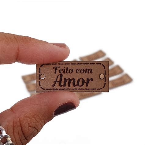 Feito Amor Cor Bege Etiqueta Couro Sint Tico Elo