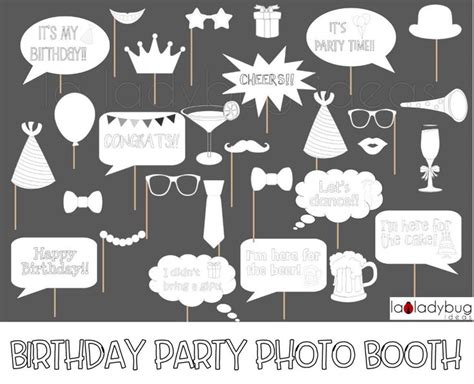 Birthday Party Photo Booth Props Outline Printable Diy Etsy In