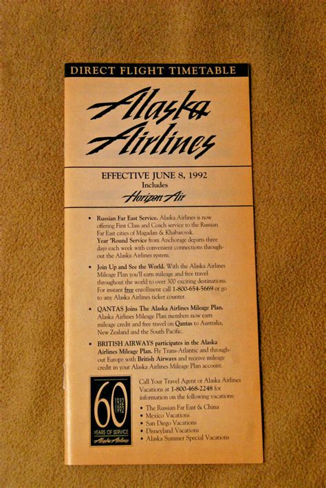 Alaska Airlines Direct Flight Timetable - June 8, 1992