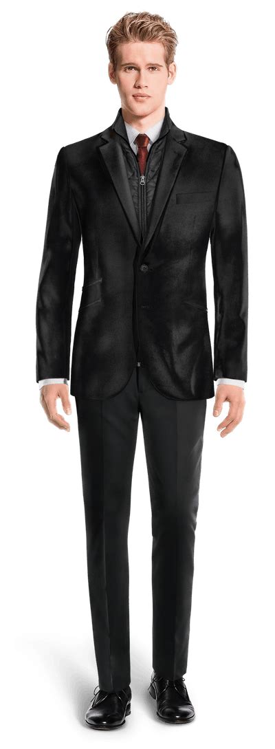 Onyx Black Velvet Essential Jacket With Removable Waistcoat Piece