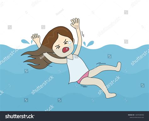 Cute Girl Drowning Water She Shocked 库存矢量图（免版税）1287038590 Shutterstock