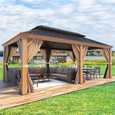 EROMMY Luxury 12 X 20 Hardtop Gazebo Wooden Finish Coated Aluminum