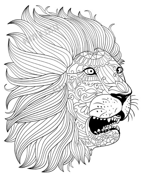 Zentangle Lion Coloring Page Printable Adult Coloring Page Lion ...