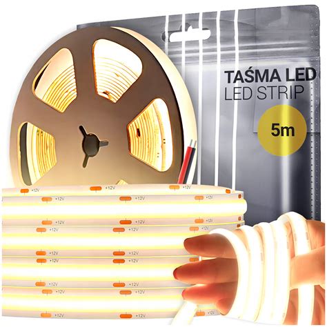 Taśma LED COB 5m 230V 12V NEON LEDY BIAŁA ciepła 3000K MOCNA 4500lm 50W