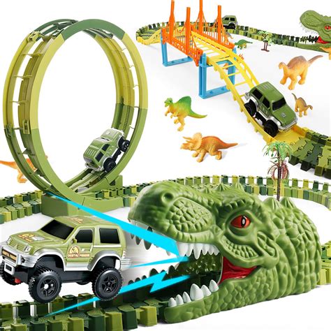 Buy Dinosaur Race Car Track Toys 320 Pcs Create Dinosaur World Race 2