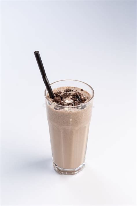 Milk Chocolate Cocktail In A Tall Glass With A Straw On White Background Stock Image Image Of