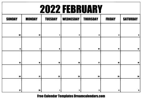 February 2022 Calendar Free Printable With Holidays And Observances