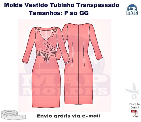 Molde Modelagem Vestido Tubinho Transpassado Em PDF Elo7