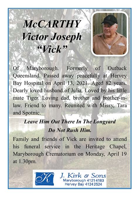 Funeral Notices And Memorials Hervey Bay And Maryborough