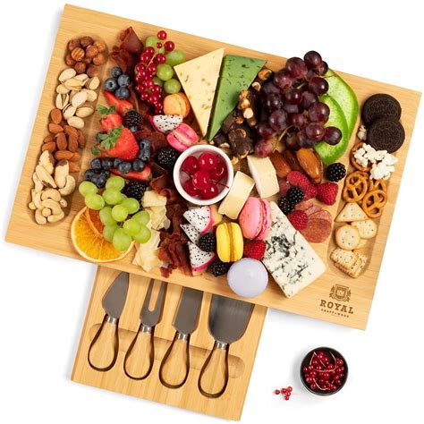 Royal Craft Wood Unique Bamboo Cheese Board Set Charcuterie Platter And Serving Tray Including 4