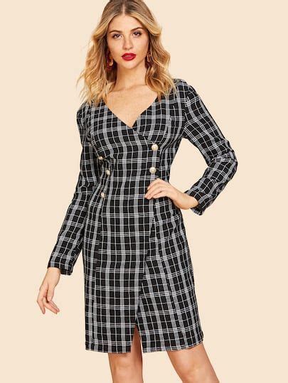 Shein Double Button Wrap S Plaid Dress Plaid Dress Dresses Dressy